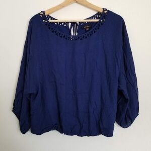 Ella Moss Navy Collar Detailed Blouse Top Sz Large